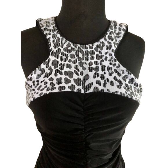 CACHE Animal Black Bodycon Sequin Ruched Evening Event Dress Stretch NWT $198 - Picture 2 of 9